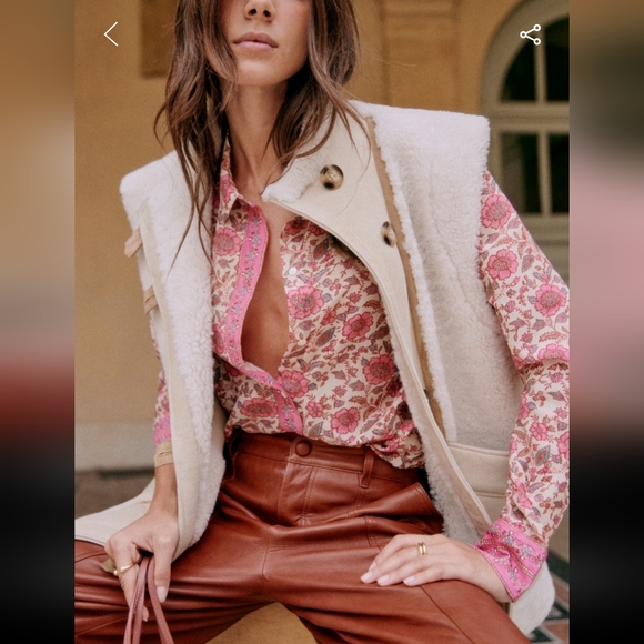 Sezane Pierro Silk/Cotton Blue Floral Button-Up Blouse - Picture 2 of 7